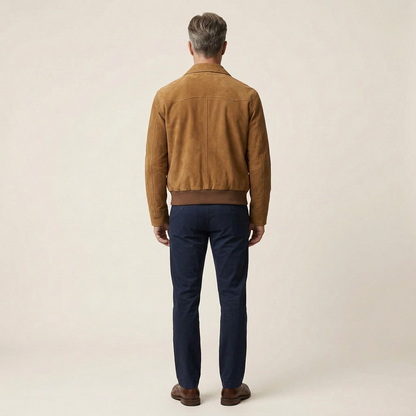 Men’s Suede Jacket – Zip-Front Collared Design