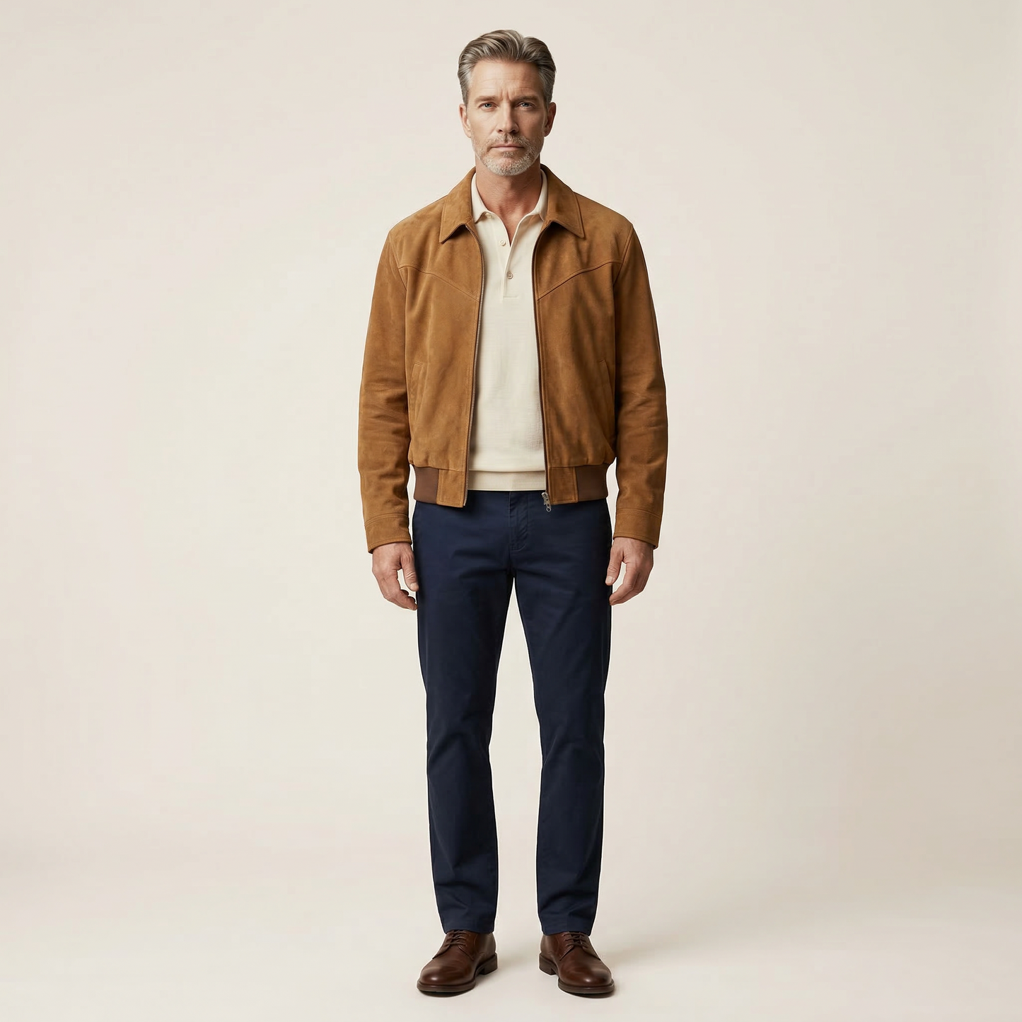 Men’s Suede Jacket – Zip-Front Collared Design