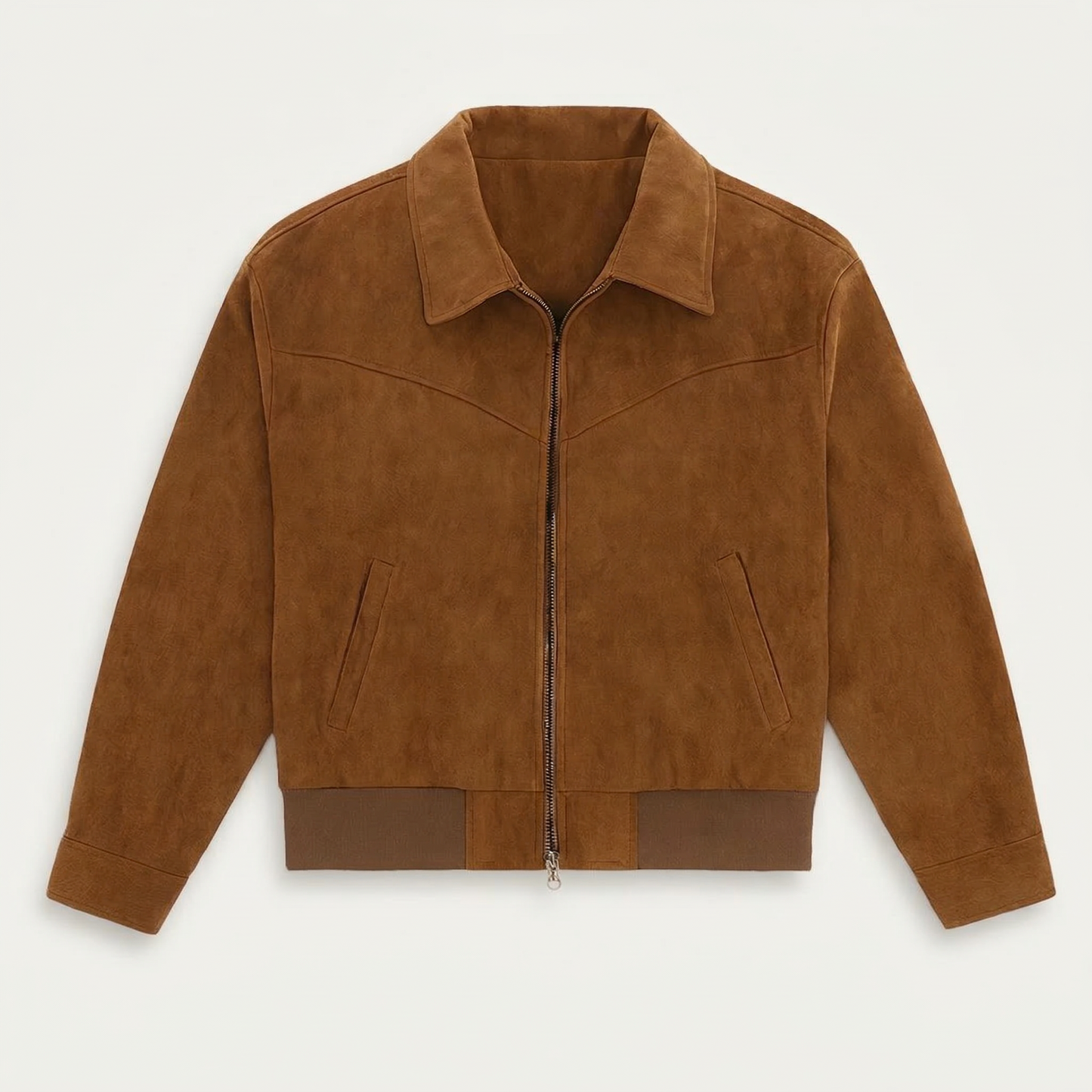 Men’s Suede Jacket – Zip-Front Collared Design
