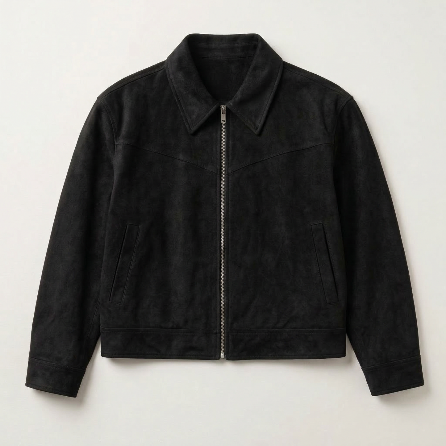 Men’s Suede Jacket – Zip-Front Collared Design