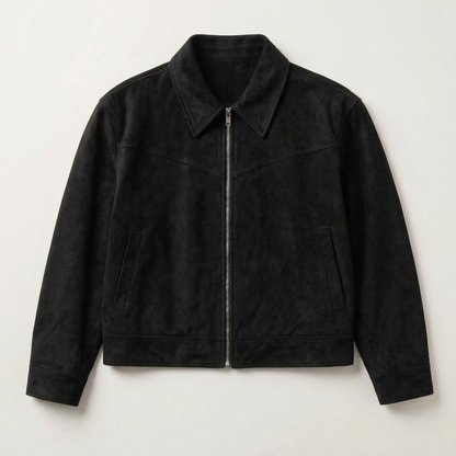 Men’s Suede Jacket – Zip-Front Collared Design
