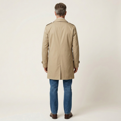 Men’s Trench Coat – Collared Button-Front Design