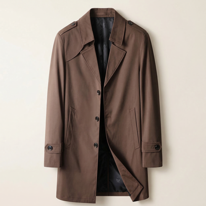 Men’s Trench Coat – Collared Button-Front Design