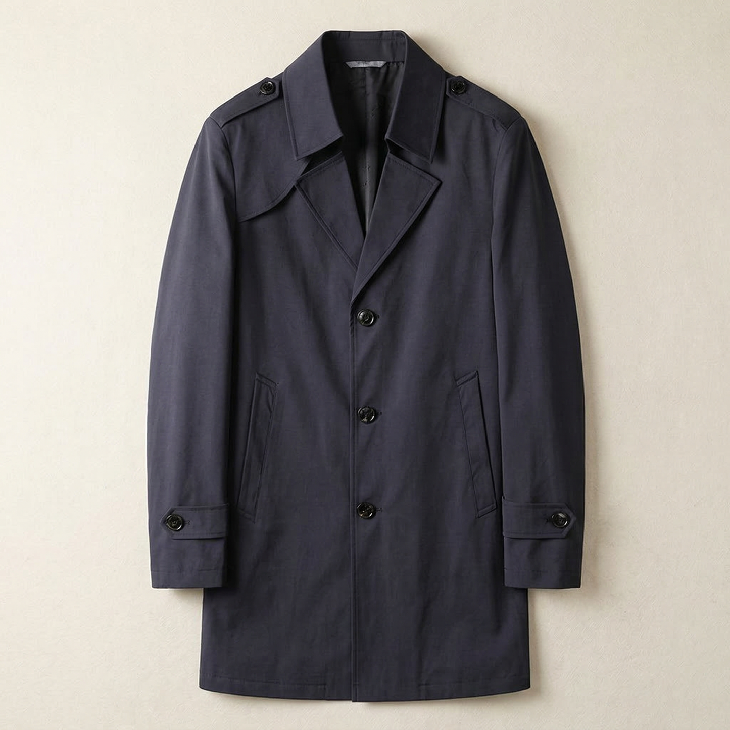 Men’s Trench Coat – Collared Button-Front Design