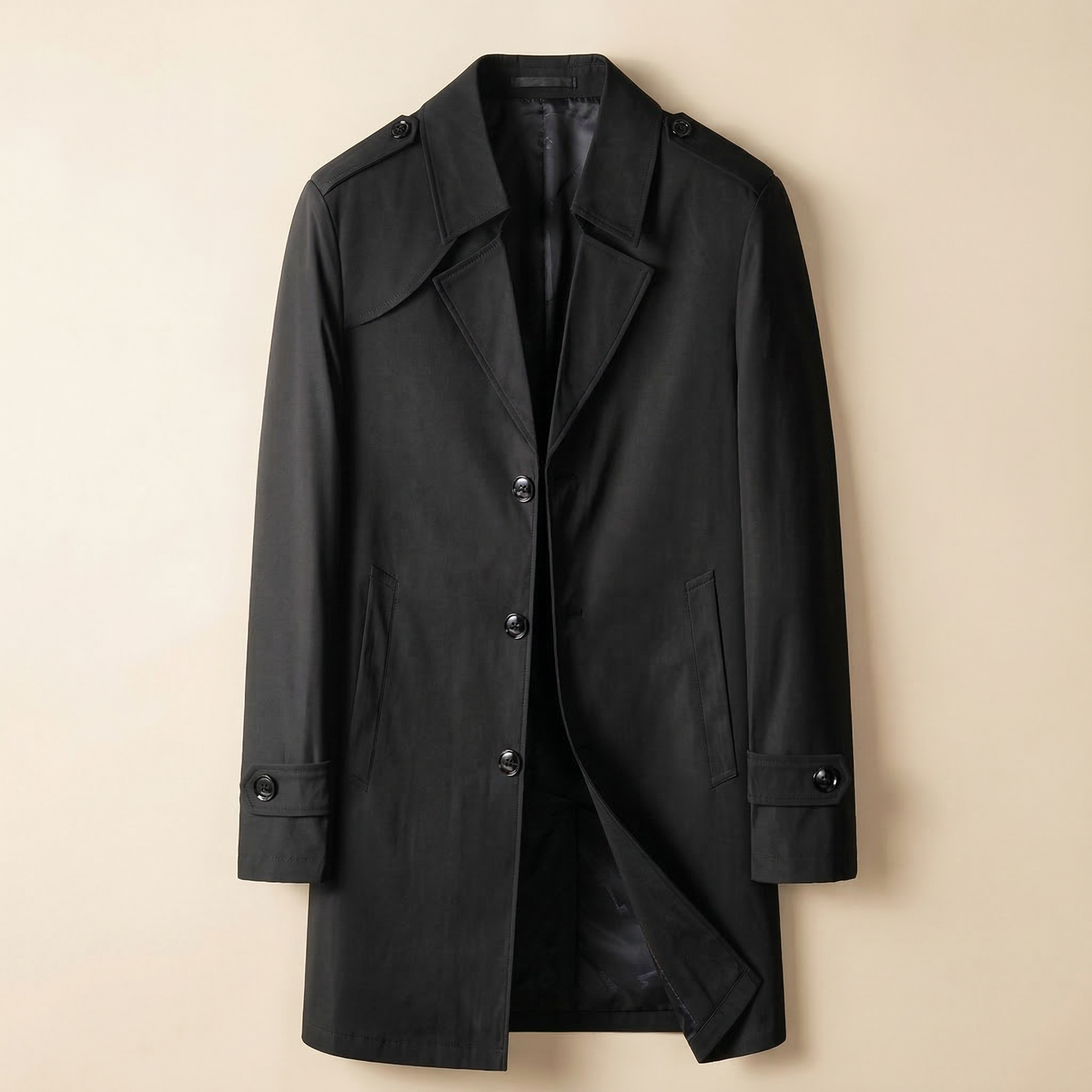 Men’s Trench Coat – Collared Button-Front Design