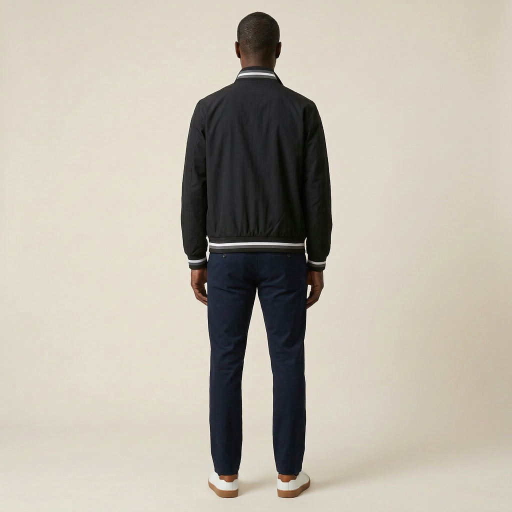 Men’s Bomber Jacket – Zip-Front Ribbed Hem Design