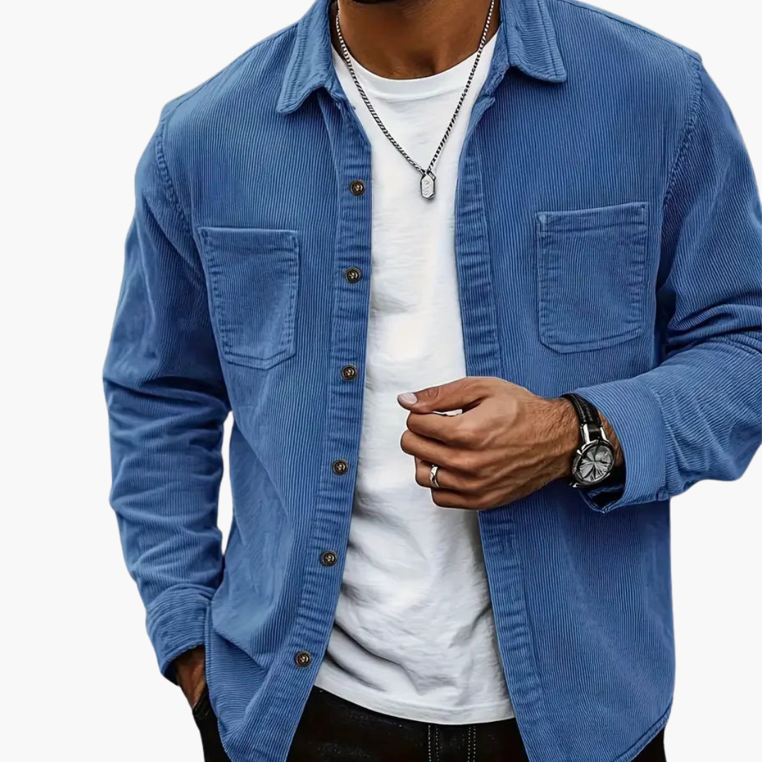 Men's Long-sleeve Button Down Jacket with Pockets | Casual
