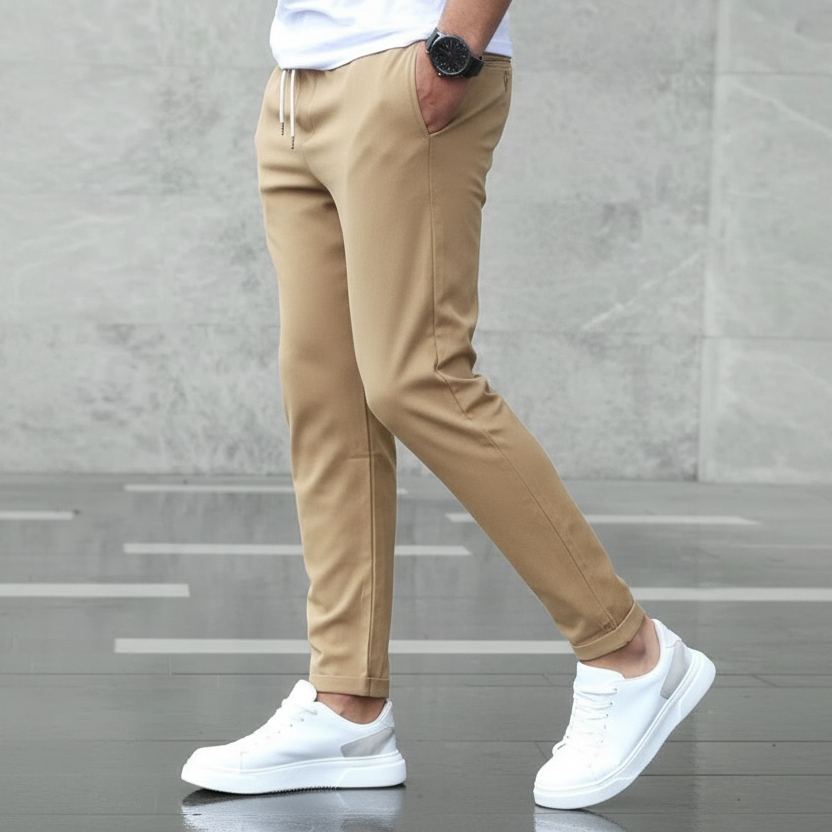 Men's Tapered Pants with Elastic Waistband and Drawstring
