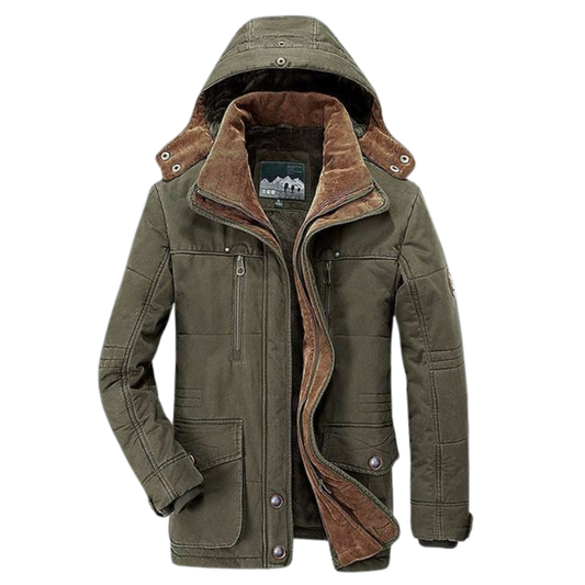 Men's Winter Parka Padded Jacket with Hood and Multiple Pockets