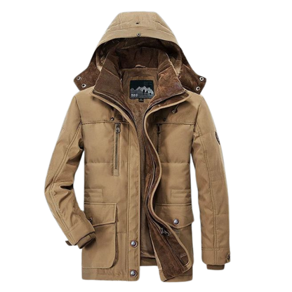 Men's Winter Parka Padded Jacket with Hood and Multiple Pockets