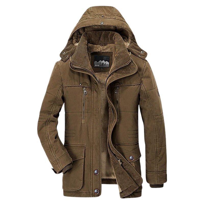 Men's Winter Parka Padded Jacket with Hood and Multiple Pockets