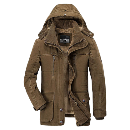 Men's Winter Parka Padded Jacket with Hood and Multiple Pockets