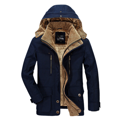 Men's Winter Parka Padded Jacket with Hood and Multiple Pockets