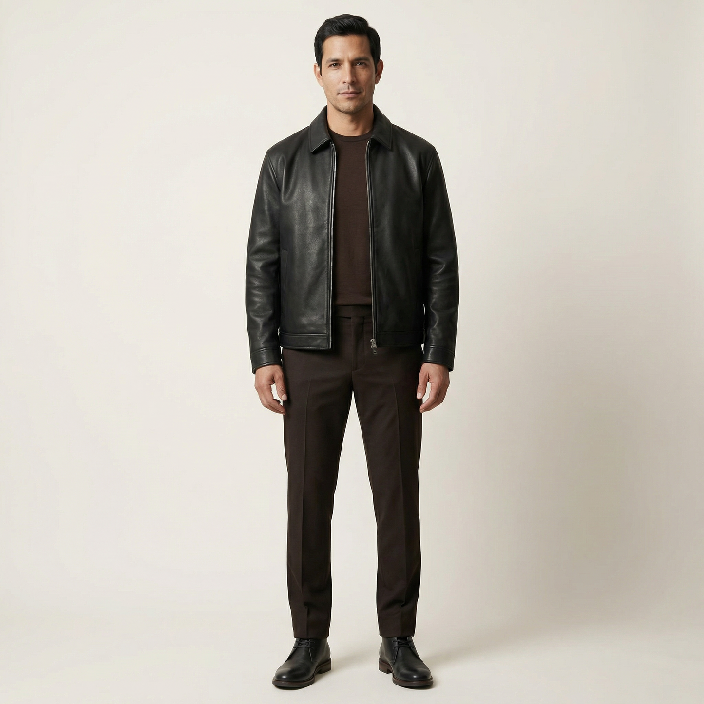 Men’s Zip-Up Jacket – Classic Stand Collar Long Sleeve Coat