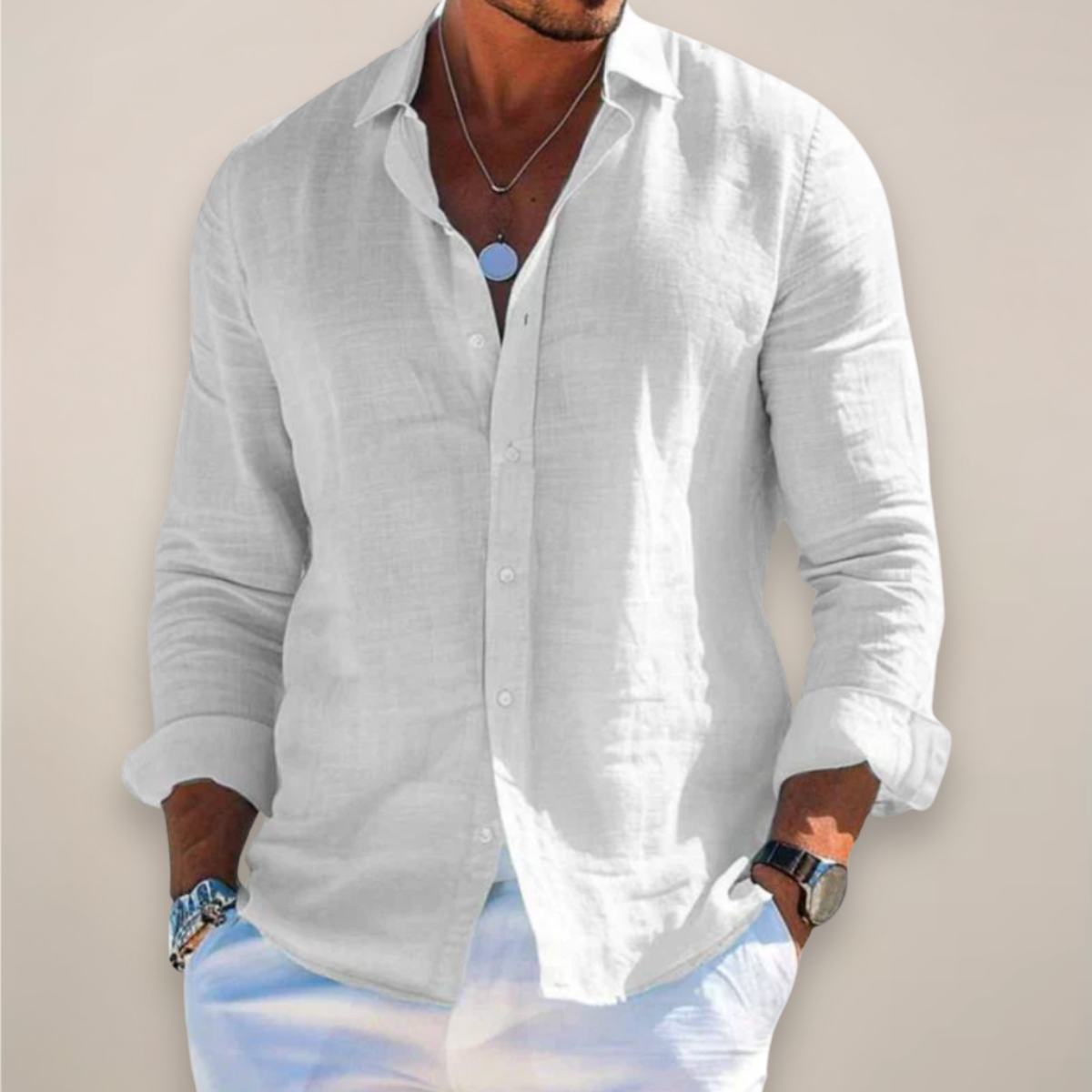 Diego | Camisa Verano Hombre Manga Larga Botones Cuello Clásico