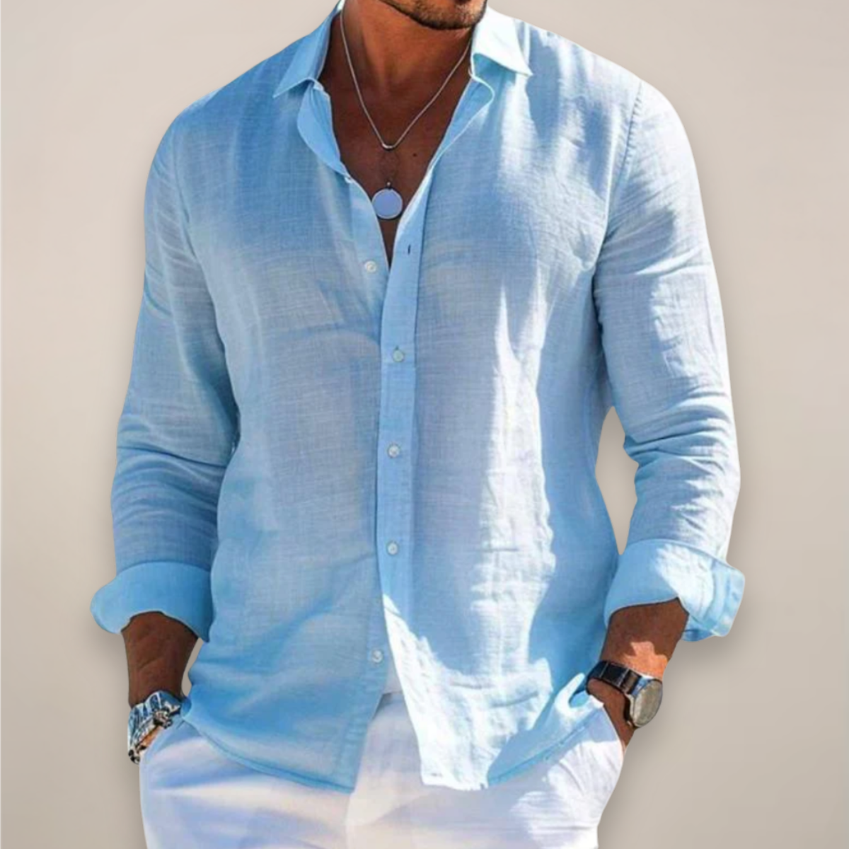 Diego | Camisa Verano Hombre Manga Larga Botones Cuello Clásico