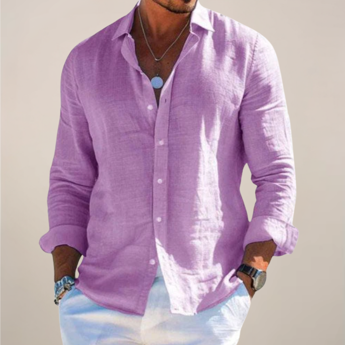 Diego | Camisa Verano Hombre Manga Larga Botones Cuello Clásico
