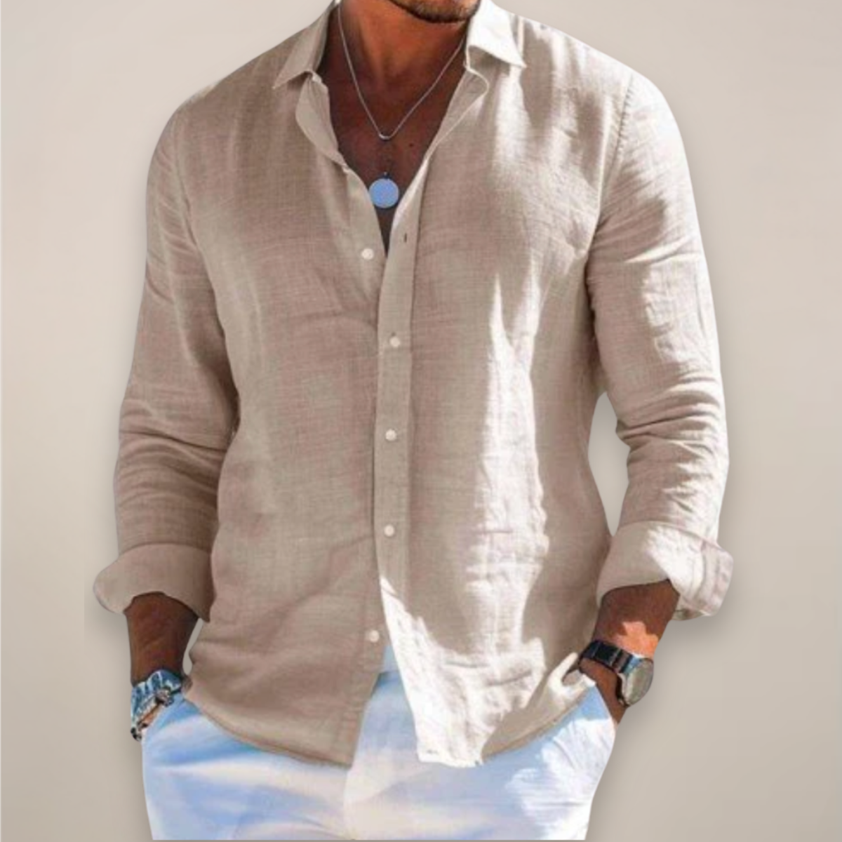 Diego | Camisa Verano Hombre Manga Larga Botones Cuello Clásico
