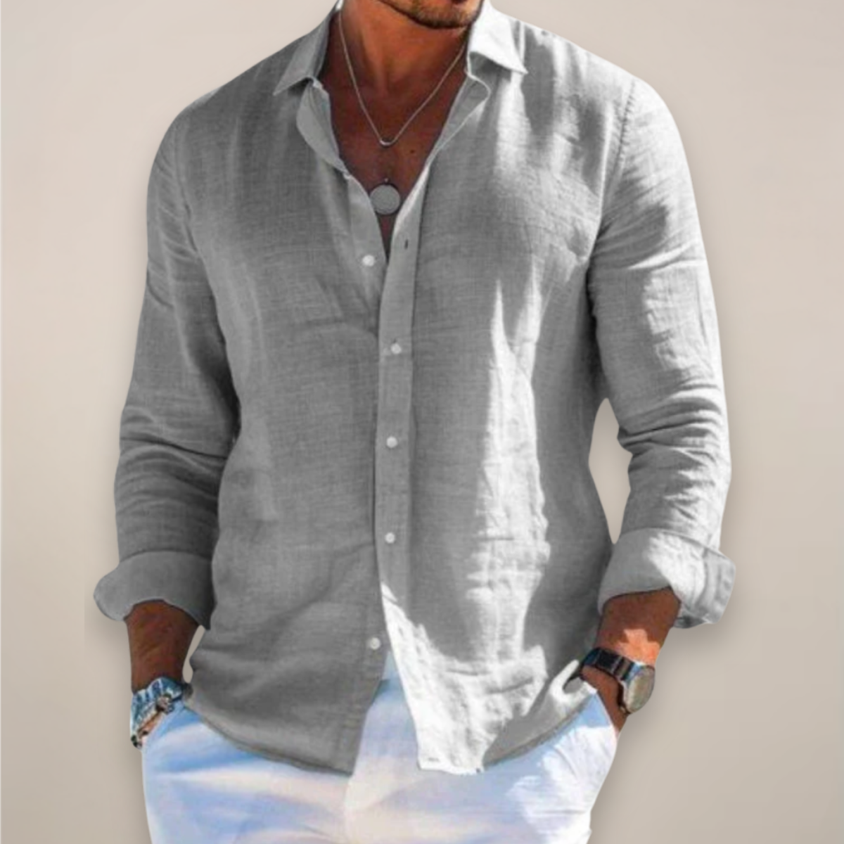 Diego | Camisa Verano Hombre Manga Larga Botones Cuello Clásico
