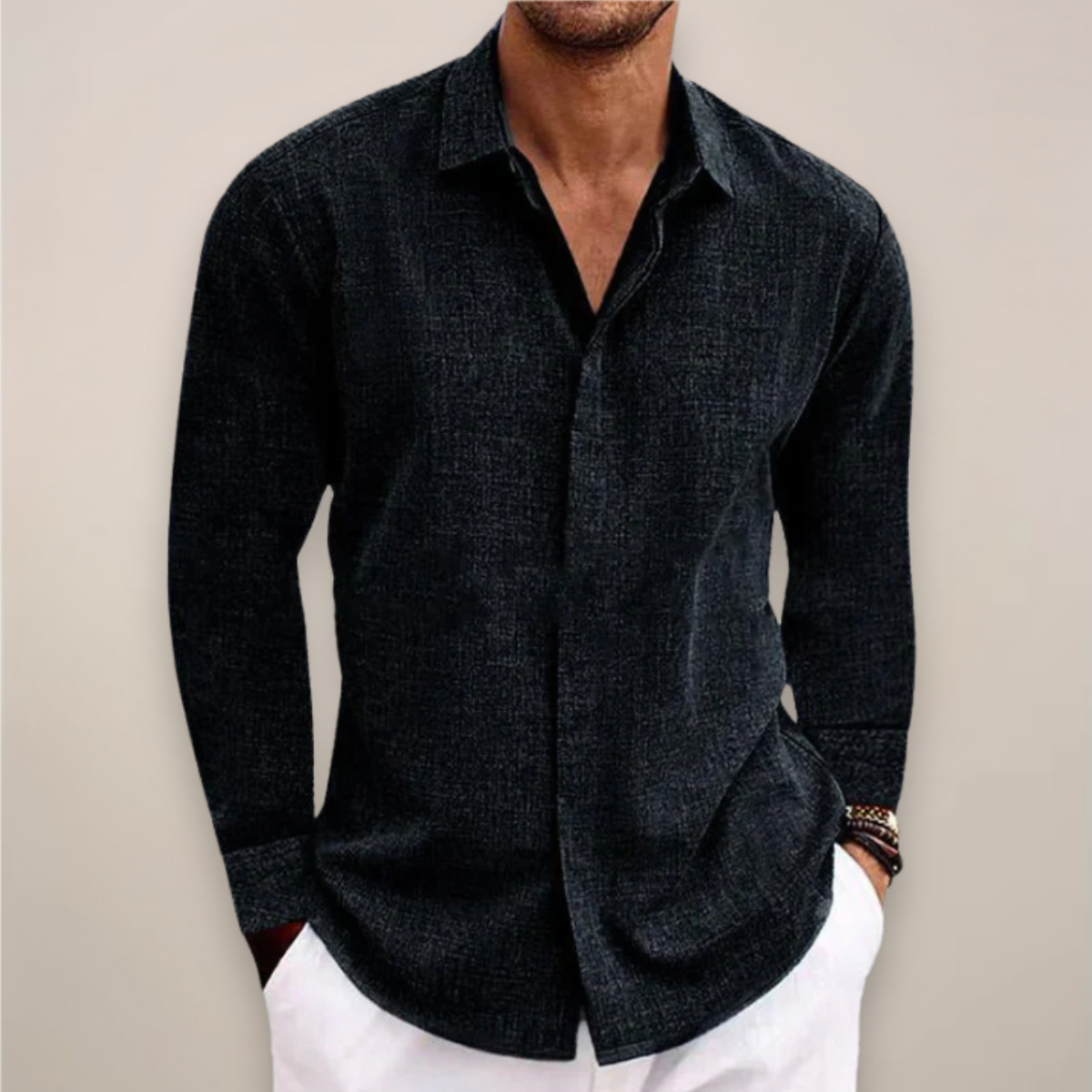 Álvaro | Camisa Verano Hombre Lino Manga Larga Botones