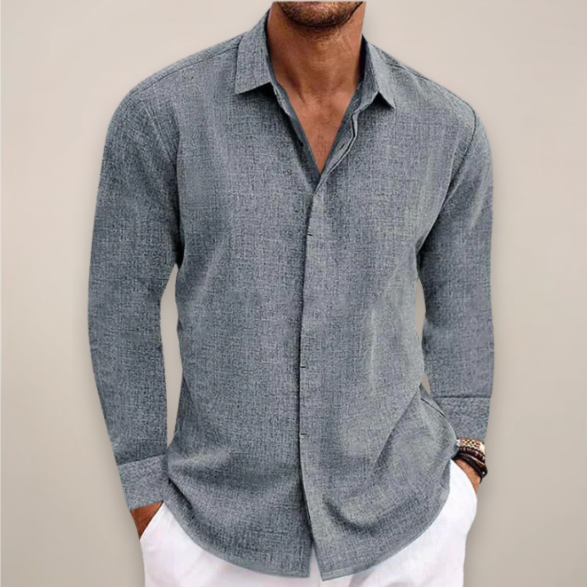 Chemise à manches longues pour homme avec patte de boutonnage