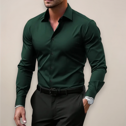 Men's Slim Fit Silk Satin Formal Dress Shirt