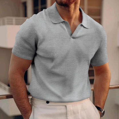 Knit Polo Shirt Men's Casual Short Sleeve Textured Knitwear
