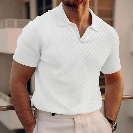 Knit Polo Shirt Men's Casual Short Sleeve Textured Knitwear