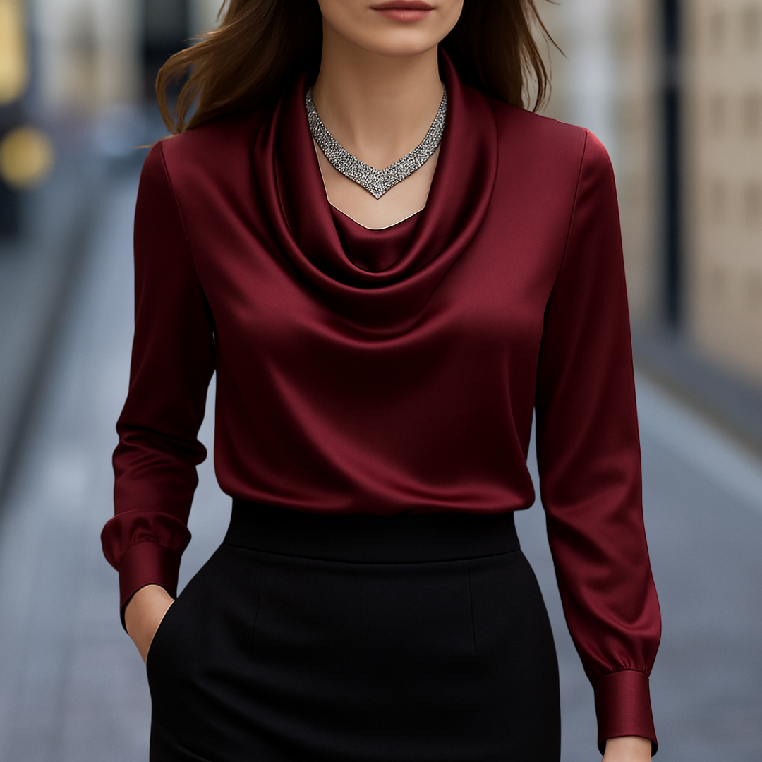 Sarina - Damen Bluse Mit Wasserfallkragen Und Knopfmanschetten
