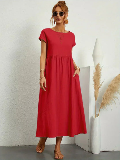 Gabrielle | Fließendes Midi-Kleid zeitloser Eleganz