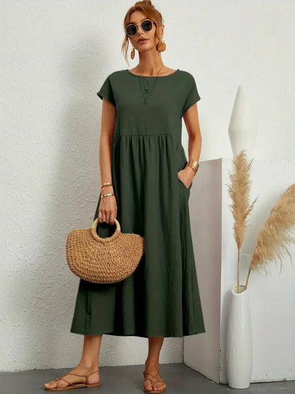 Gabrielle | Fließendes Midi-Kleid zeitloser Eleganz