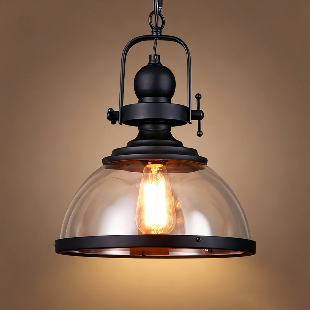 LuxRoyale Industrial Glass Pendant Light, Mid-Century Vintage Iron Dome Hanging Lamp