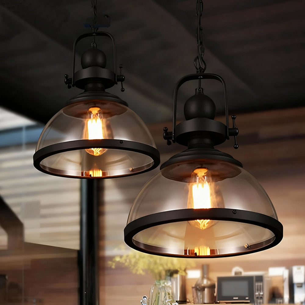 LuxRoyale Industrial Glass Pendant Light, Mid-Century Vintage Iron Dome Hanging Lamp