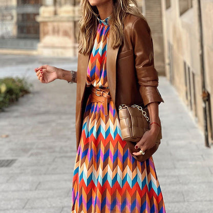 Charlotte | Women's Midi Dress With High Neck And Pleated Design | Elegant