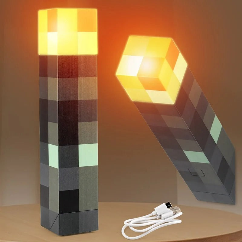 Minecraft lamp | Pixel fakkel met warm LED licht