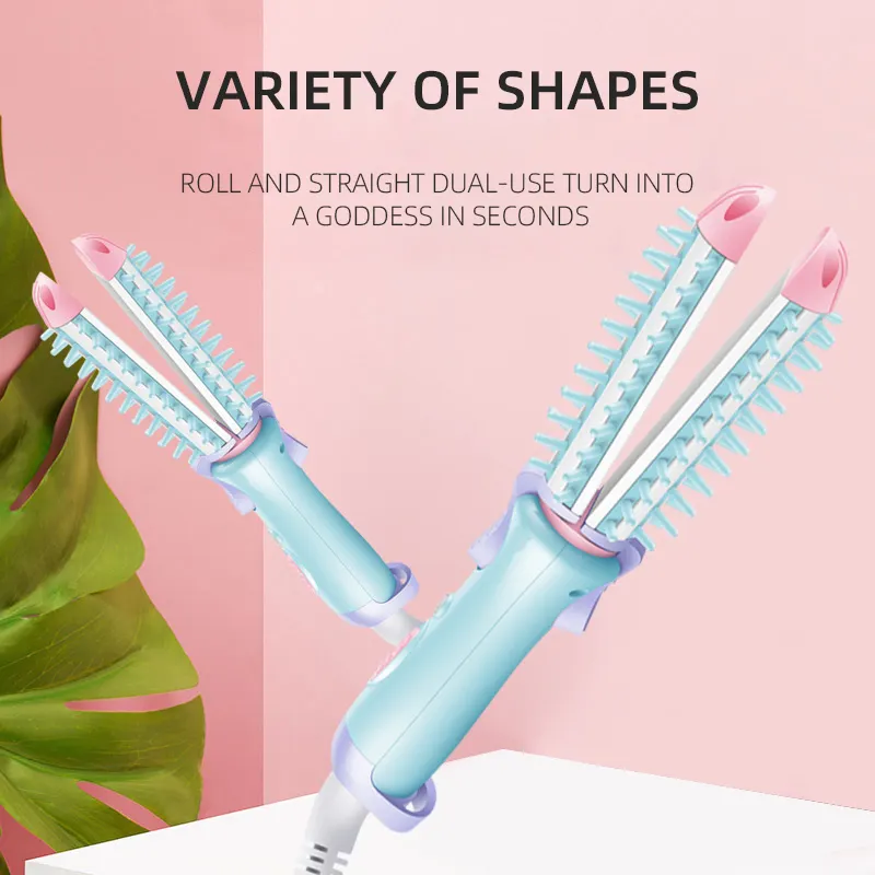 Rayvia Mini 2-in-1 Curling Iron Brush & Hair Straightener, Portable Travel Styler