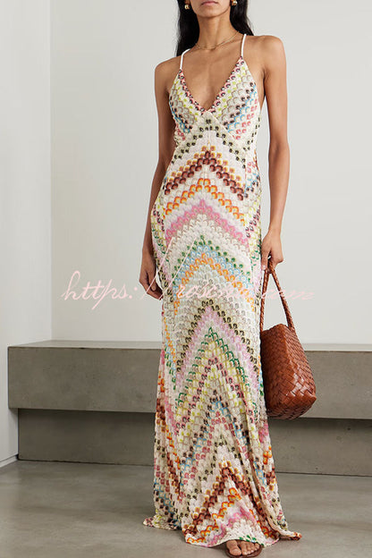 Mira Maxi Dress | Colorful Herringbone Knit, Ankle-Length V-Neck Summer Dress 2