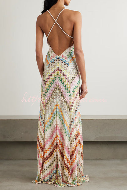 Mira Maxi Dress | Colorful Herringbone Knit, Ankle-Length V-Neck Summer Dress 3