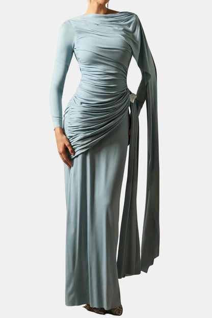 Mira – Draped Cape Ruched Maxi Dress