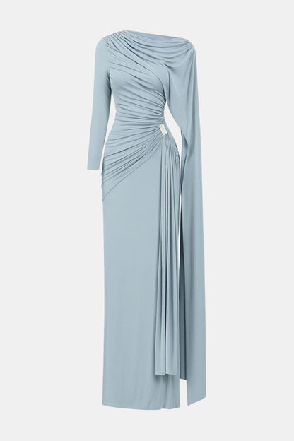 Mira – Draped Cape Ruched Maxi Dress