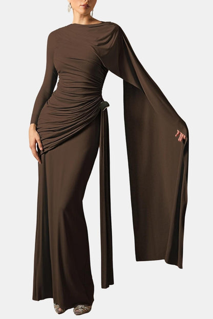 Mira – Draped Cape Ruched Maxi Dress