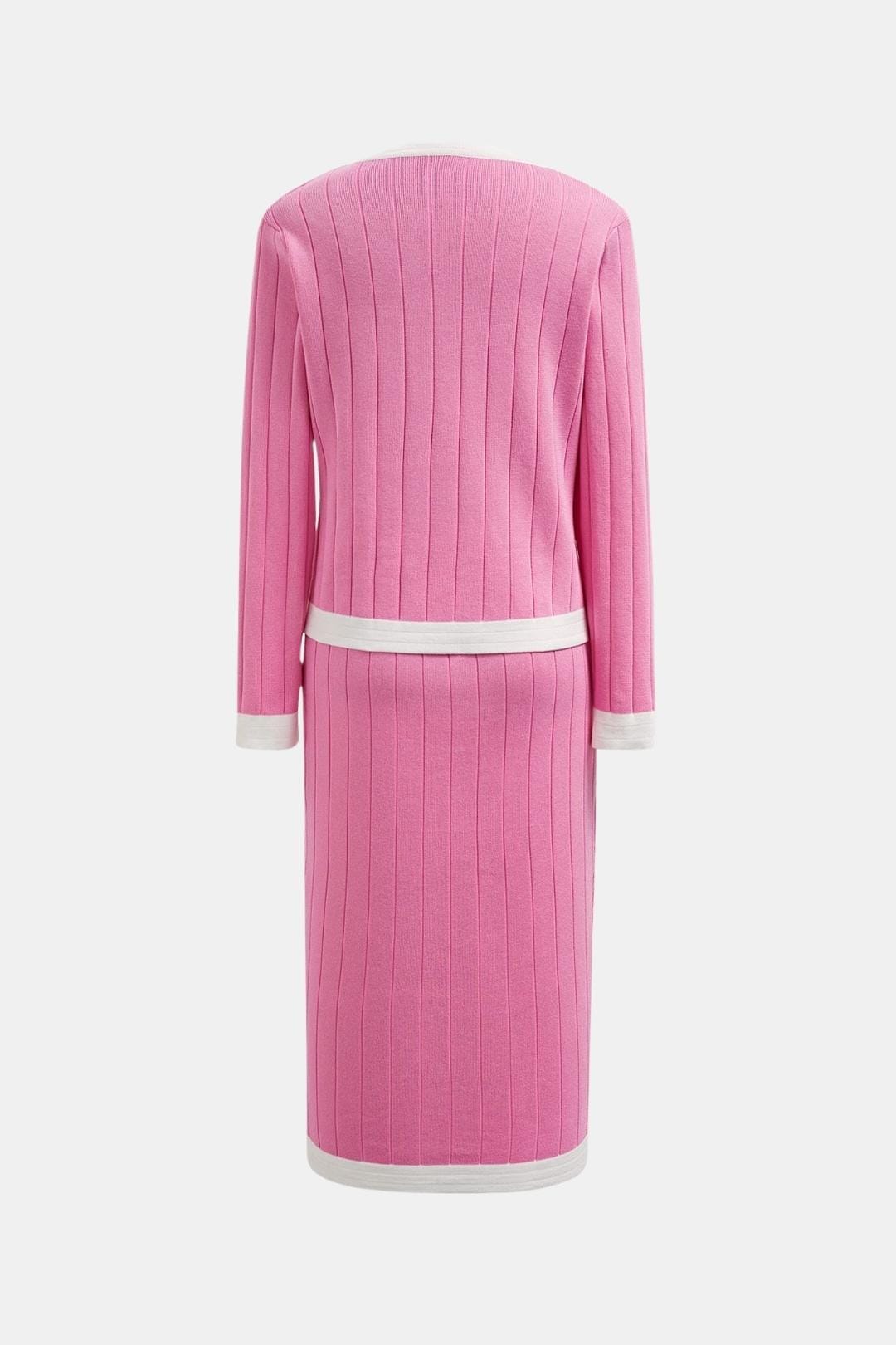 Missie - Contrast Trim Knit Cardigan Skirt Set