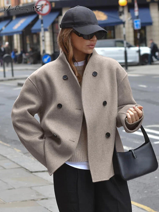 Klara® | Double-breasted peacoat with high collar