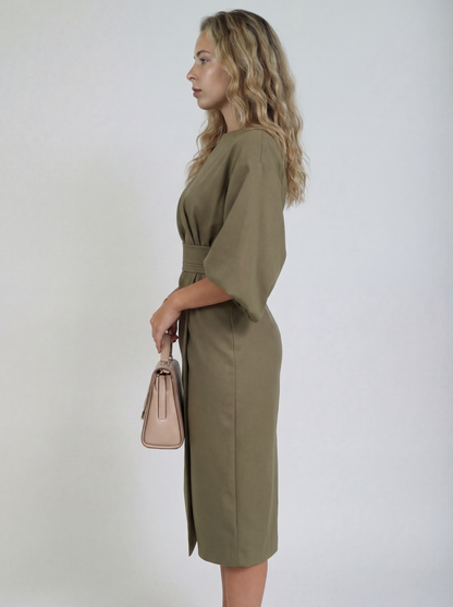 Jurk | Dames | Midi Wikkeljurk | Kimono Mouwen | Tailleceintuur | Split Detail