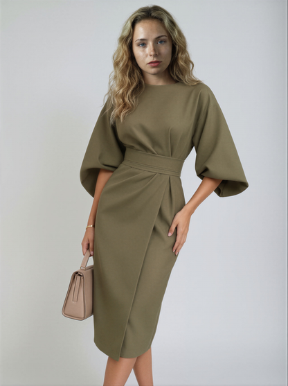 Jurk | Dames | Midi Wikkeljurk | Kimono Mouwen | Tailleceintuur | Split Detail