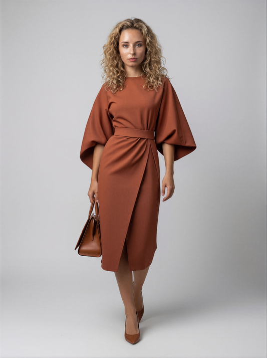 Jurk | Dames | Midi Wikkeljurk | Kimono Mouwen | Tailleceintuur | Split Detail