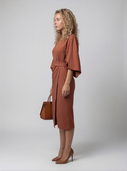 Jurk | Dames | Midi Wikkeljurk | Kimono Mouwen | Tailleceintuur | Split Detail