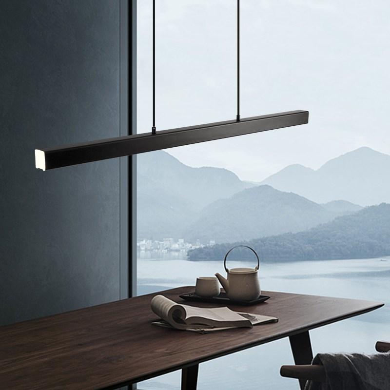 Hanglamp Rechthoekig LED Dimbaar Zwart Bruin Metaal Acryl Eettafel Woonkamer 80-150cm | Restfield