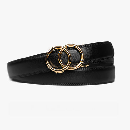 Women’s Black Leather Ratchet Belt – Adjustable Waist