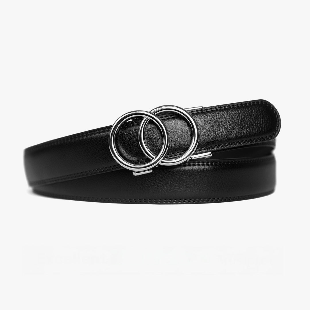 Women’s Black Leather Ratchet Belt – Adjustable Waist